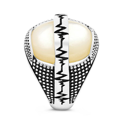 Sterling Silver 925 Ring Rhodium Plated White MOP For Men