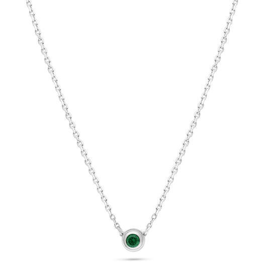 Sterling Silver 925 Necklace Rhodium Plated Embedded With Emerald Zircon