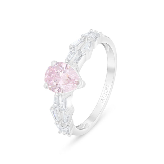 Sterling Silver 925 Ring Rhodium Plated Embedded With Pink Zircon And White Zircon