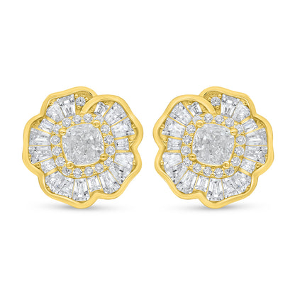 Sterling Silver 925 Earring Golden Plated Embedded With White Zircon