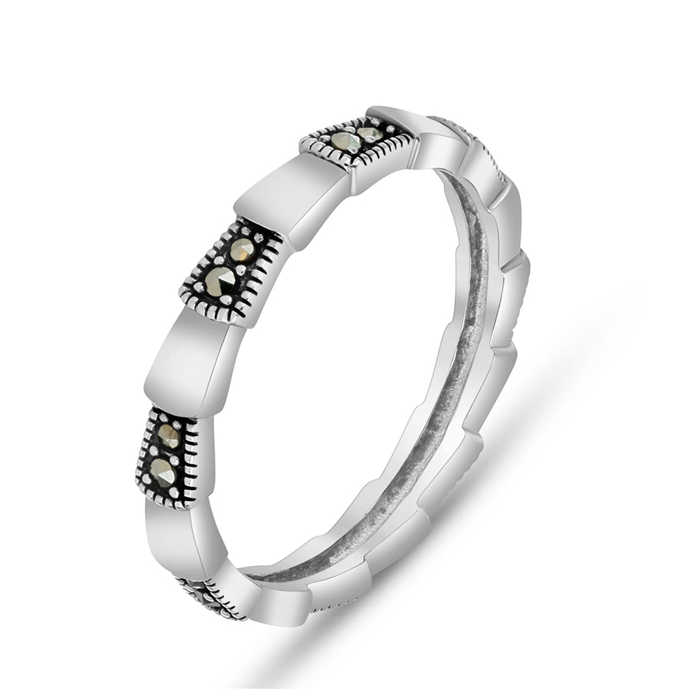 Sterling Silver 925 Ring Embedded With Marcasite Stones