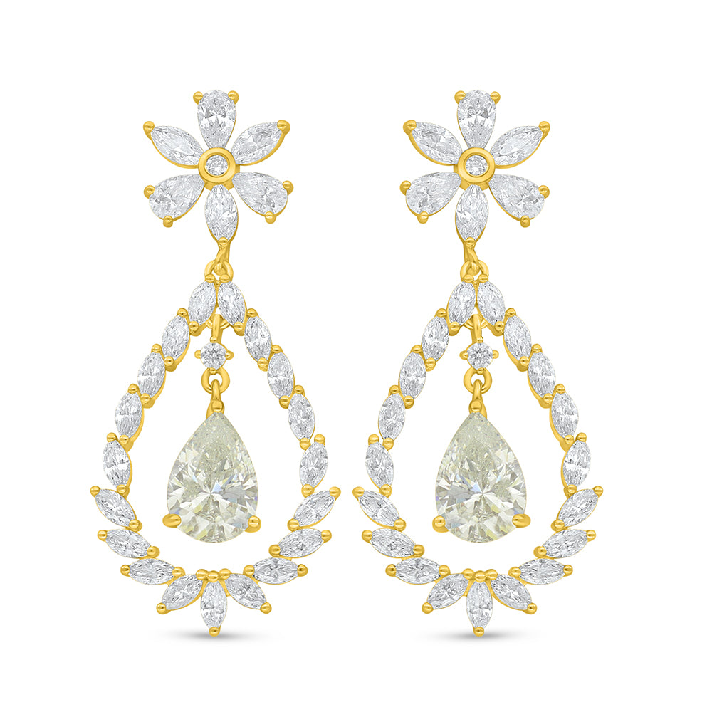 Sterling Silver 925 Earring Golden Plated Embedded With Diamond Zircon And White Zircon
