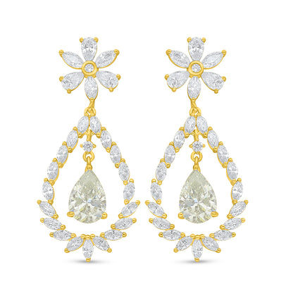 Sterling Silver 925 Earring Golden Plated Embedded With Diamond Zircon And White Zircon