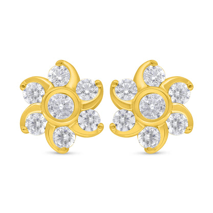 اقراط من الفضة الخالصة عيار 925 مطلي ذهبي مرصع فص ابيض