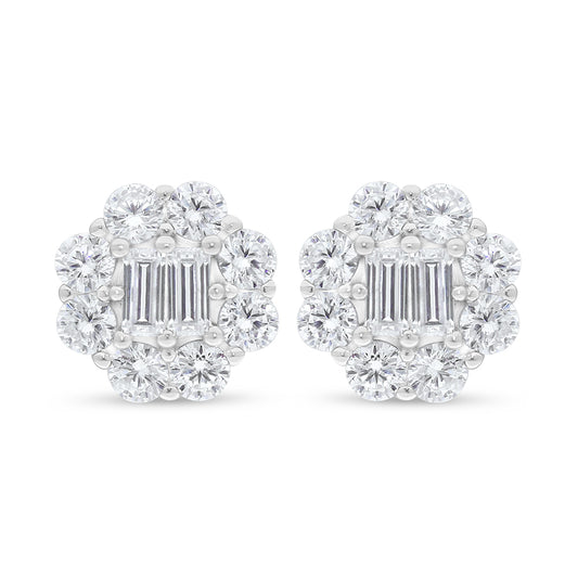 Sterling Silver 925 Earring Rhodium Plated Embedded With White Zircon