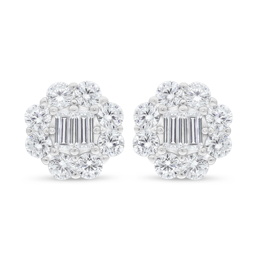 Sterling Silver 925 Earring Rhodium Plated Embedded With White Zircon