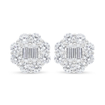 Sterling Silver 925 Earring Rhodium Plated Embedded With White Zircon