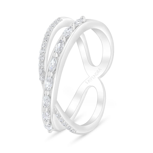Sterling Silver 925 Ring Rhodium Plated Embedded With White Zircon