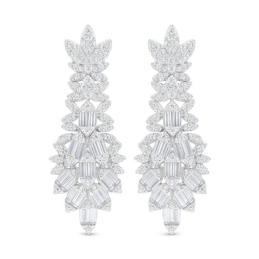 Sterling Silver 925 Earring Rhodium Plated Embedded With White Zircon