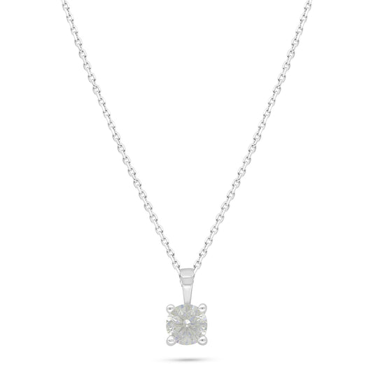 Sterling Silver 925 Necklace Rhodium Plated Embedded With Yellow Diamond