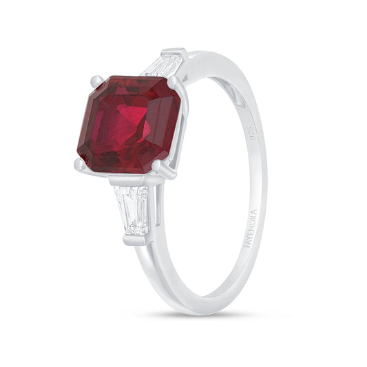 Sterling Silver 925 Ring Rhodium Plated Embedded With Ruby Zircon And White Zircon