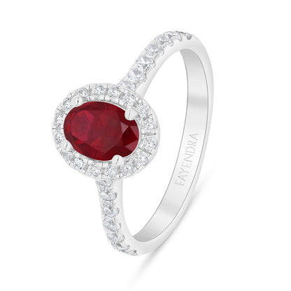 Sterling Silver 925 Ring Rhodium Plated Embedded With Ruby Corundum And White Zircon