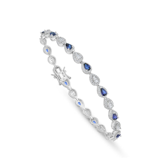 Sterling Silver 925 Bracelet Rhodium Plated Embedded With Sapphire Corundum And White Zircon