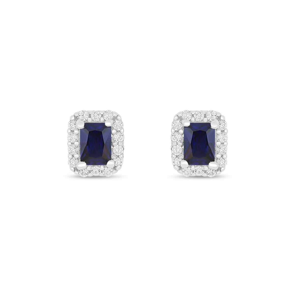 Sterling Silver 925 Earring Rhodium Plated Embedded With Sapphire Corundum And White Zircon