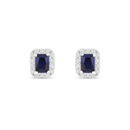 Sterling Silver 925 Earring Rhodium Plated Embedded With Sapphire Corundum And White Zircon