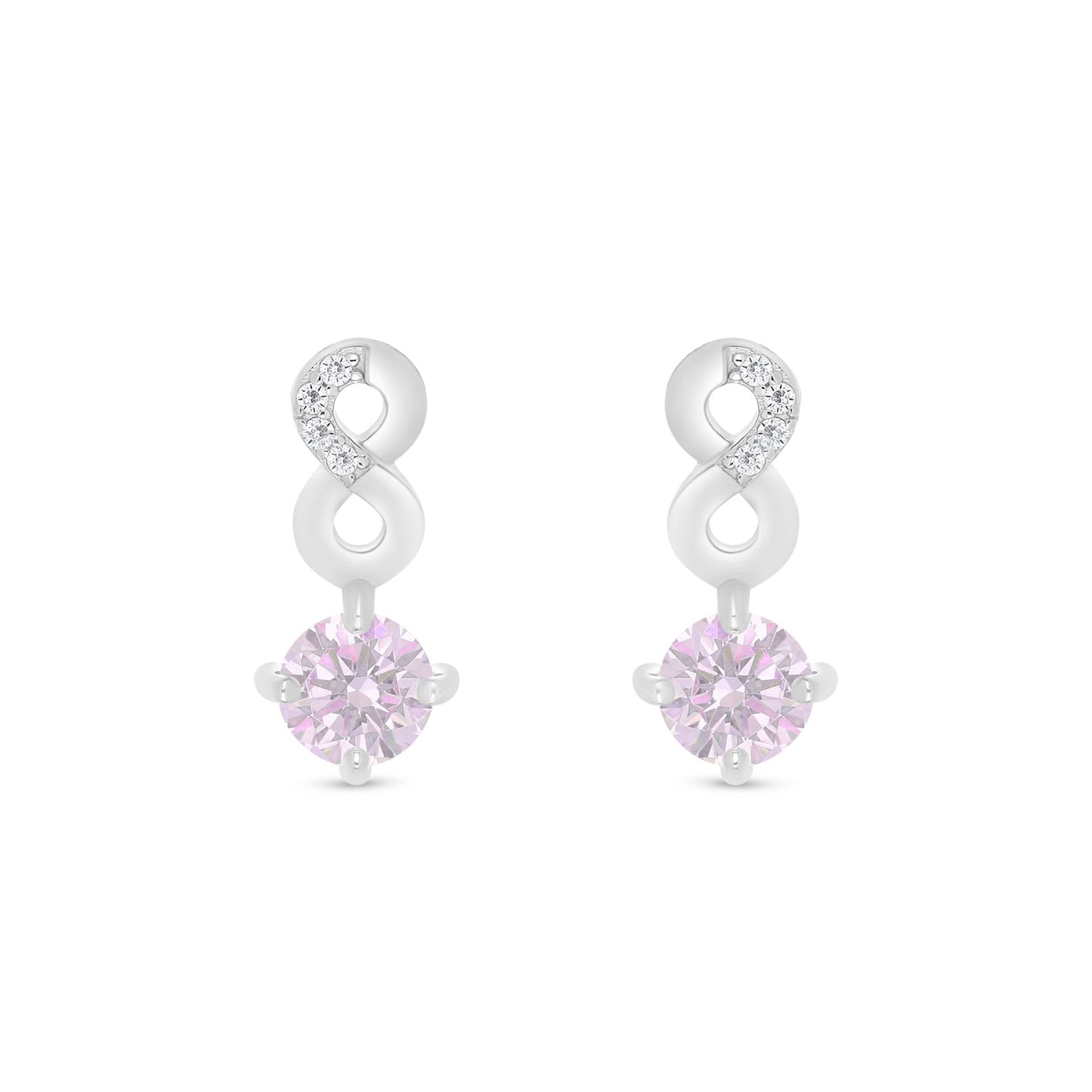 Sterling Silver 925 Earring Rhodium Plated Embedded With pink Zircon And White Zircon
