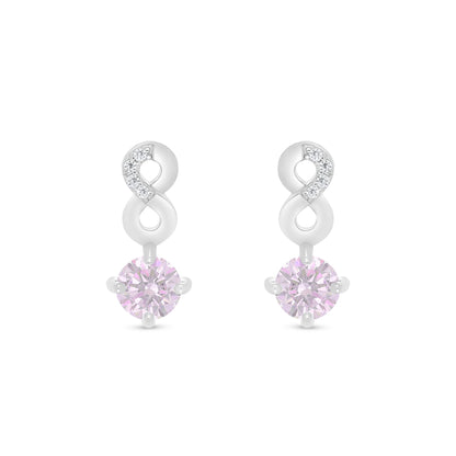 Sterling Silver 925 Earring Rhodium Plated Embedded With pink Zircon And White Zircon