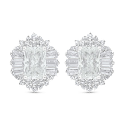 Sterling Silver 925 Earring Rhodium Plated Embedded With White Zircon
