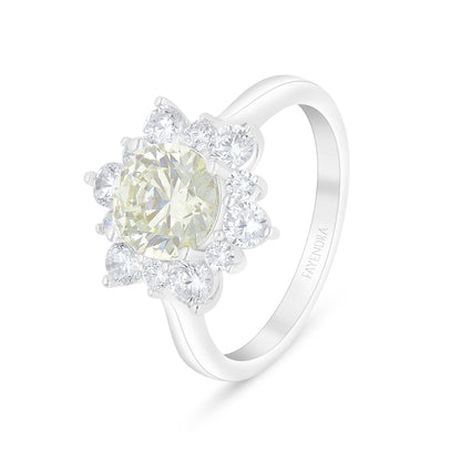 Sterling Silver 925 Ring Rhodium Plated Embedded With Diamond Zircon And White Zircon