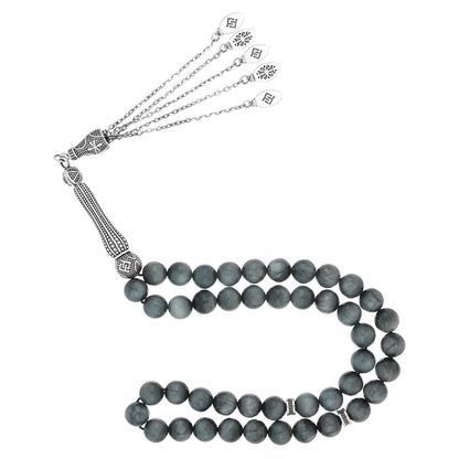 Rosary eagle eye featuring 33 natural tiger's eye beads with silver accents, showcasing chatoyancy and craftsmanship.