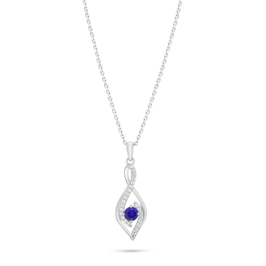 Sterling Silver 925 Necklace Rhodium Plated Embedded With Sapphire Corundum And White Zircon