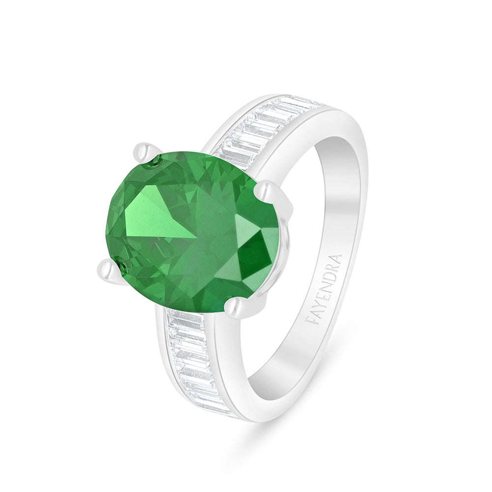 خاتم من الفضة الخالصة عيار 925 مطلي روديوم مرصع زركون زمردي و فص ابيض