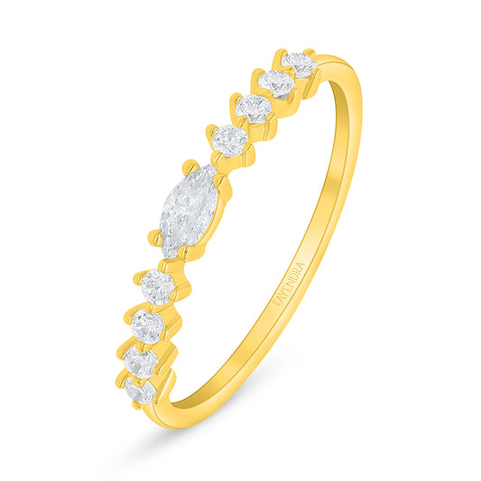 Sterling Silver 925 Ring Golden Plated Embedded With White Zircon