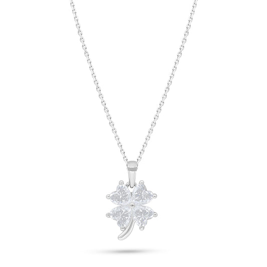 Sterling Silver 925 Necklace Rhodium Plated Embedded With White Zircon