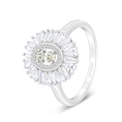 Sterling Silver 925 Ring Rhodium Plated Embedded With Diamond Zircon And White Zircon