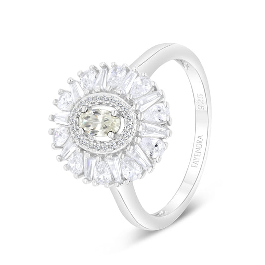 Sterling Silver 925 Ring Rhodium Plated Embedded With Diamond Zircon And White Zircon