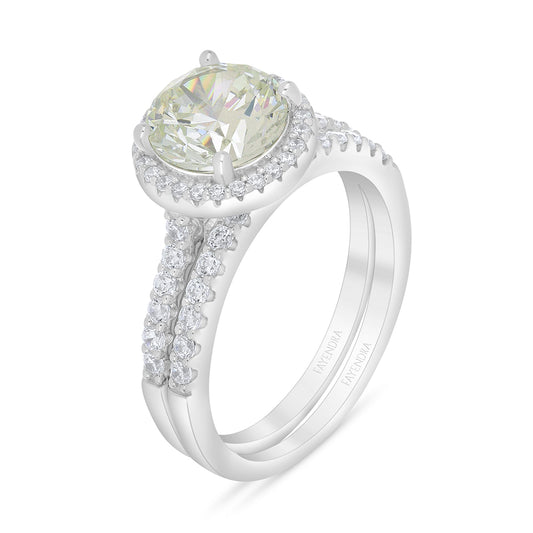 Sterling Silver 925 Ring (Twins) Rhodium Plated Embedded With Diamond Zircon And White Zircon