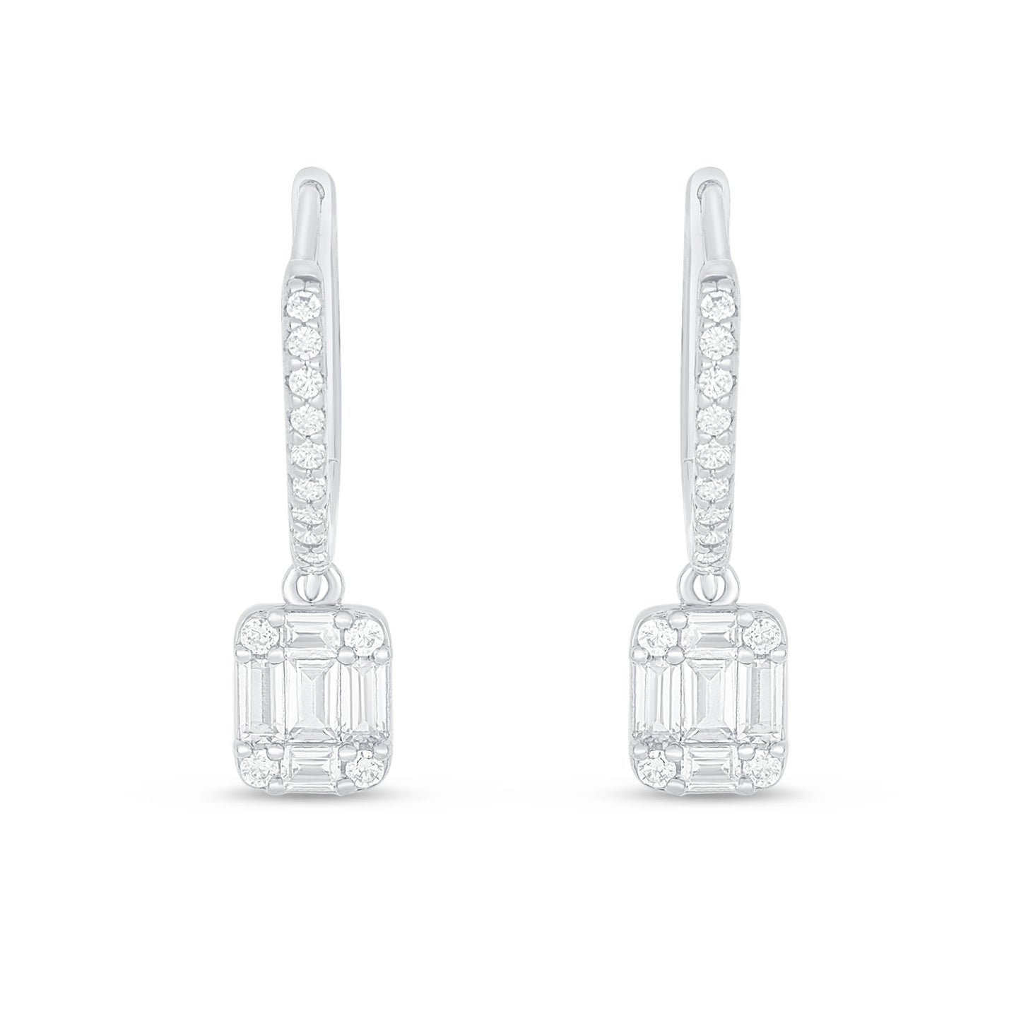 Sterling Silver 925 Earring Rhodium Plated Embedded With White Zircon