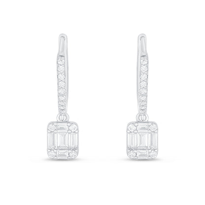 Sterling Silver 925 Earring Rhodium Plated Embedded With White Zircon