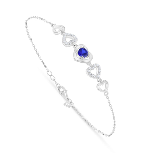 Sterling Silver 925 Bracelet Rhodium Plated Embedded With Sapphire Corundum And White Zircon