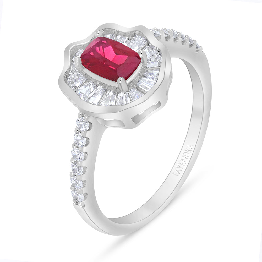 Sterling Silver 925 Ring Rhodium Plated Embedded With Ruby Corundum And White Zircon