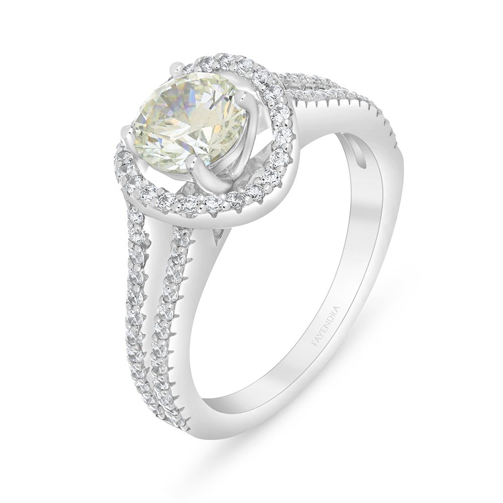 خاتم من الفضة الخالصة عيار 925 مطلي روديوم مرصع بالزركون الكناري الالماسي و فص ابيض