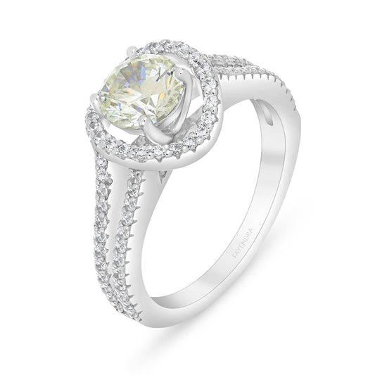 خاتم من الفضة الخالصة عيار 925 مطلي روديوم مرصع بالزركون الكناري الالماسي و فص ابيض