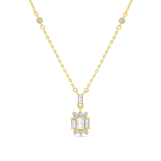 Sterling Silver 925 Necklace Gold Plated Embedded With White Zircon