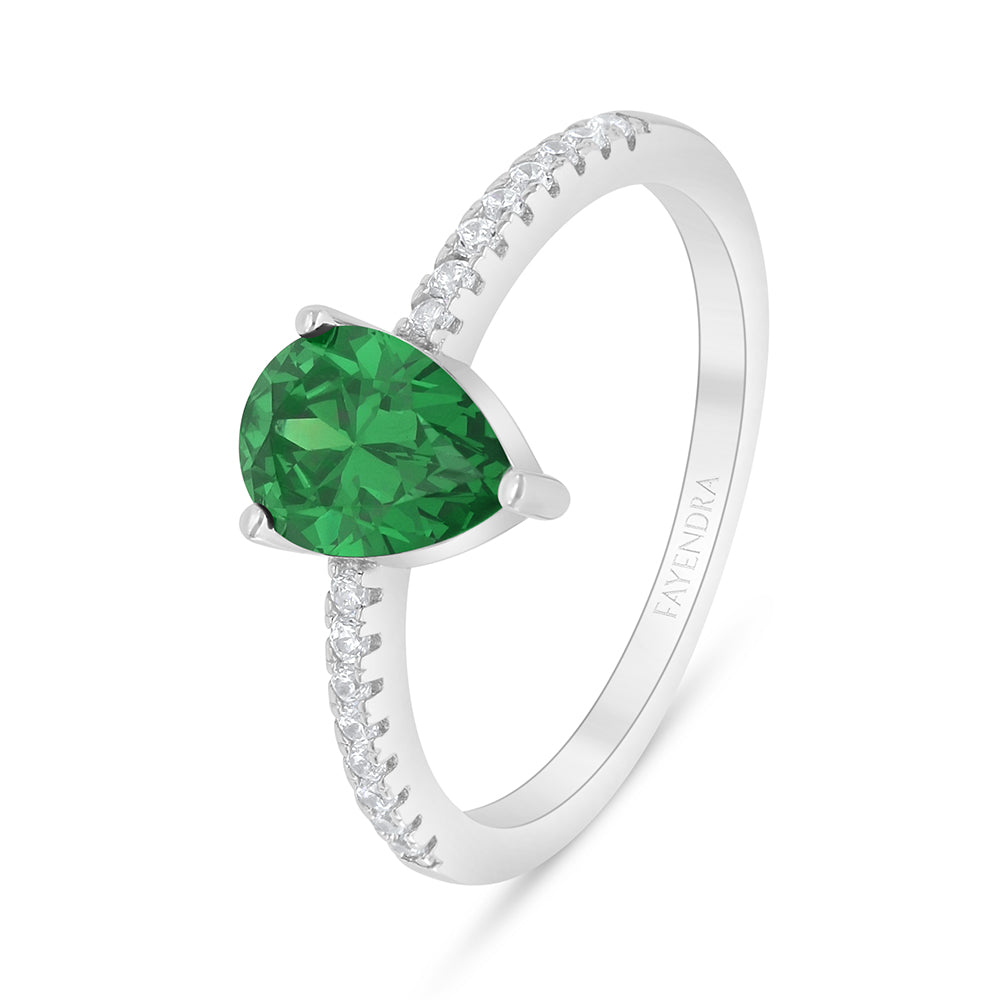 خاتم من الفضة الخالصة عيار 925 مطلي روديوم مرصع زركون زمردي و فص ابيض