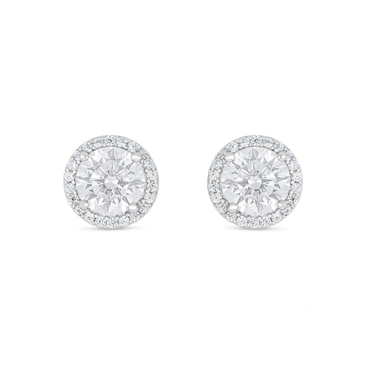 Sterling Silver 925 Earring Rhodium Plated Embedded With White Zircon