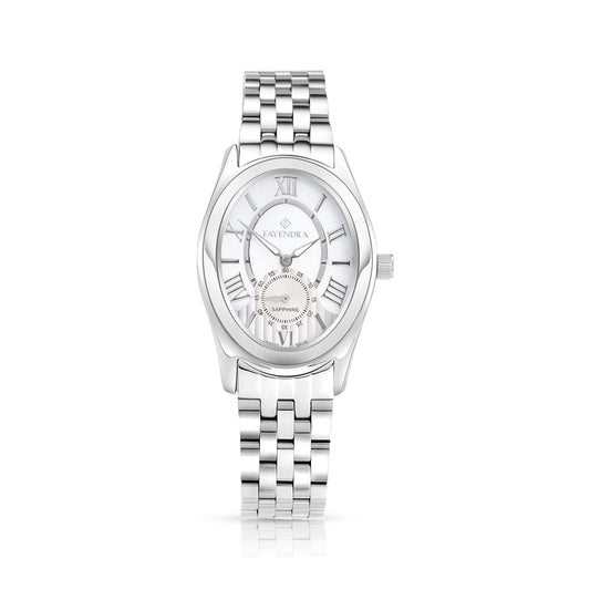 ساعة ستانلس ستيل عيار  L316 بلون فضي - مينا حجر صدف ام اللالئ الابيض