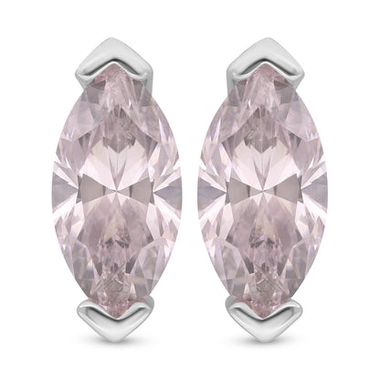 Sterling Silver 925 Earring Rhodium Plated Embedded With Pink Zircon