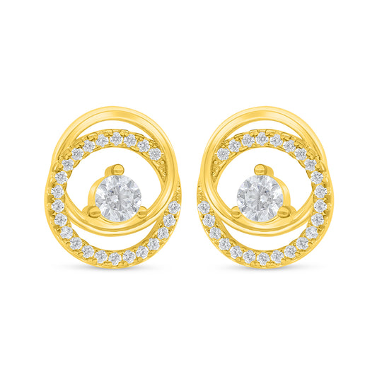 Sterling Silver 925 Earring Golden Plated Embedded With White Zircon
