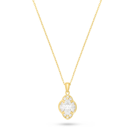 Sterling Silver 925 Necklace Golden Plated Embedded With Diamond Zircon And White Zircon