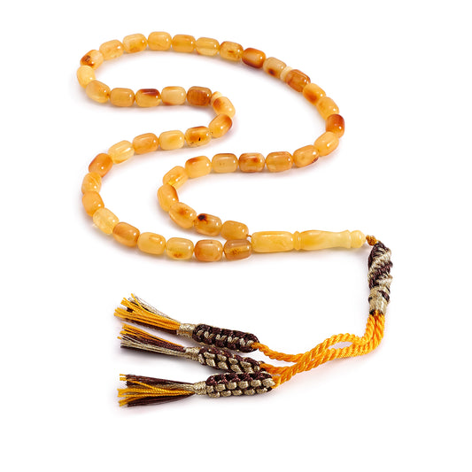Rosary 45 Embedded With Natural Yellow Amber Barrel-Shaped 7*9 mm And Fabric Tassel