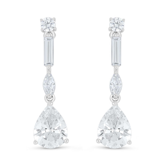 Sterling Silver 925 Earring Rhodium Plated Embedded With White Zircon