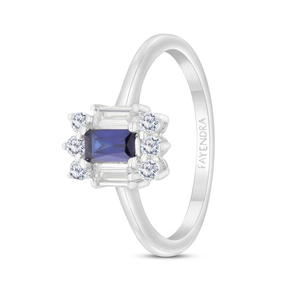 Sterling Silver 925 Ring Rhodium Plated Embedded With Sapphire Corundum And White Zircon