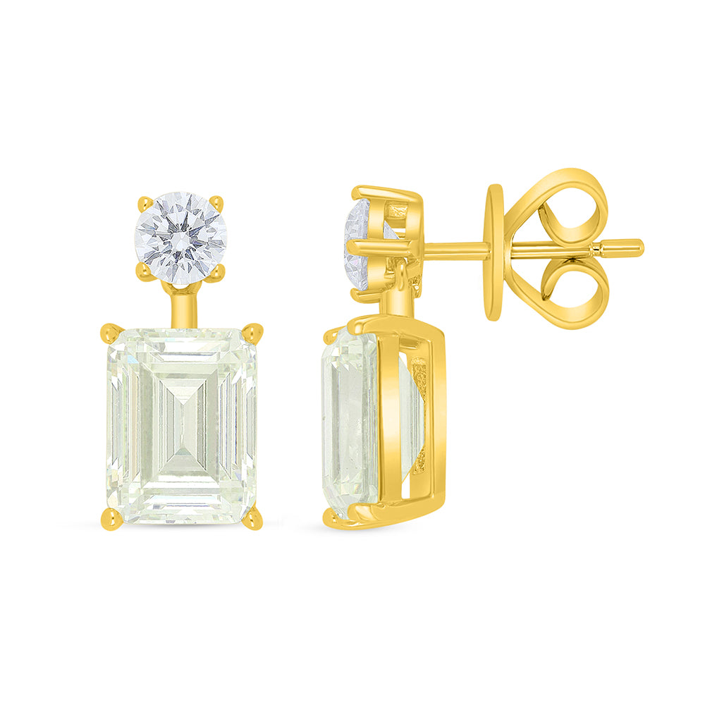 Sterling Silver 925 Earring Golden Plated Embedded With Diamond Zircon And White Zircon
