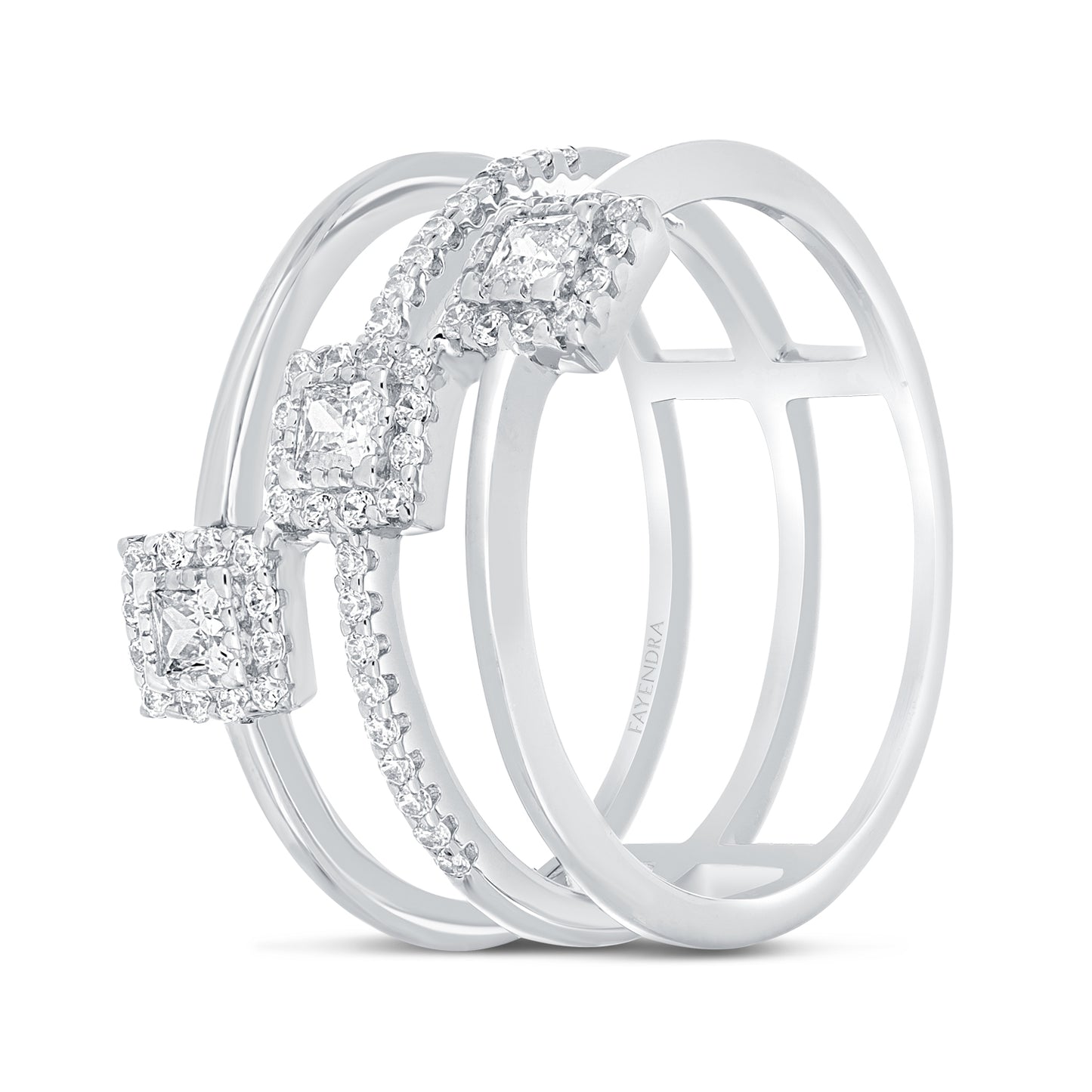 Sterling Silver 925 Ring Rhodium Plated Embedded With White Zircon