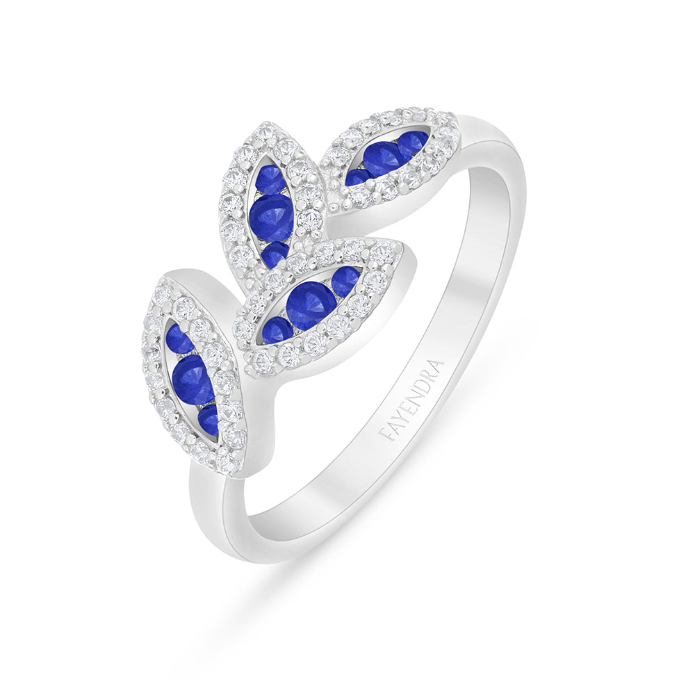 Sterling Silver 925 Ring Rhodium Plated Embedded With Sapphire Corundum And White Zircon